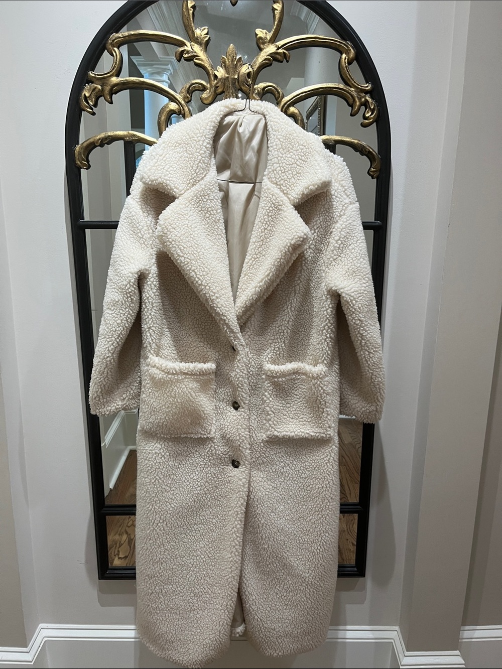 SHEIN Cream Teddy Sherpa Longline Coat